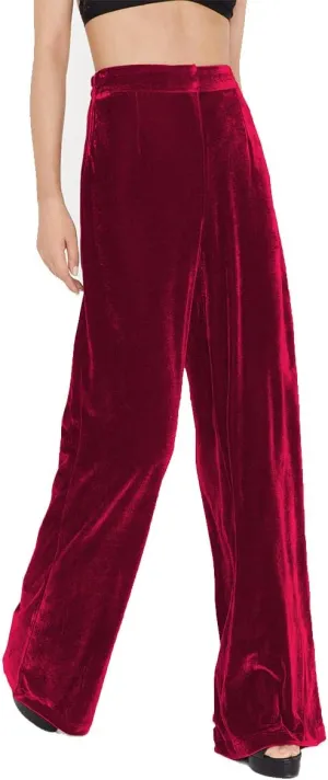 Velvet Pants for Women High Waist Loose Wide Leg Pants Casual Office Velour Long Trousers with Pockets