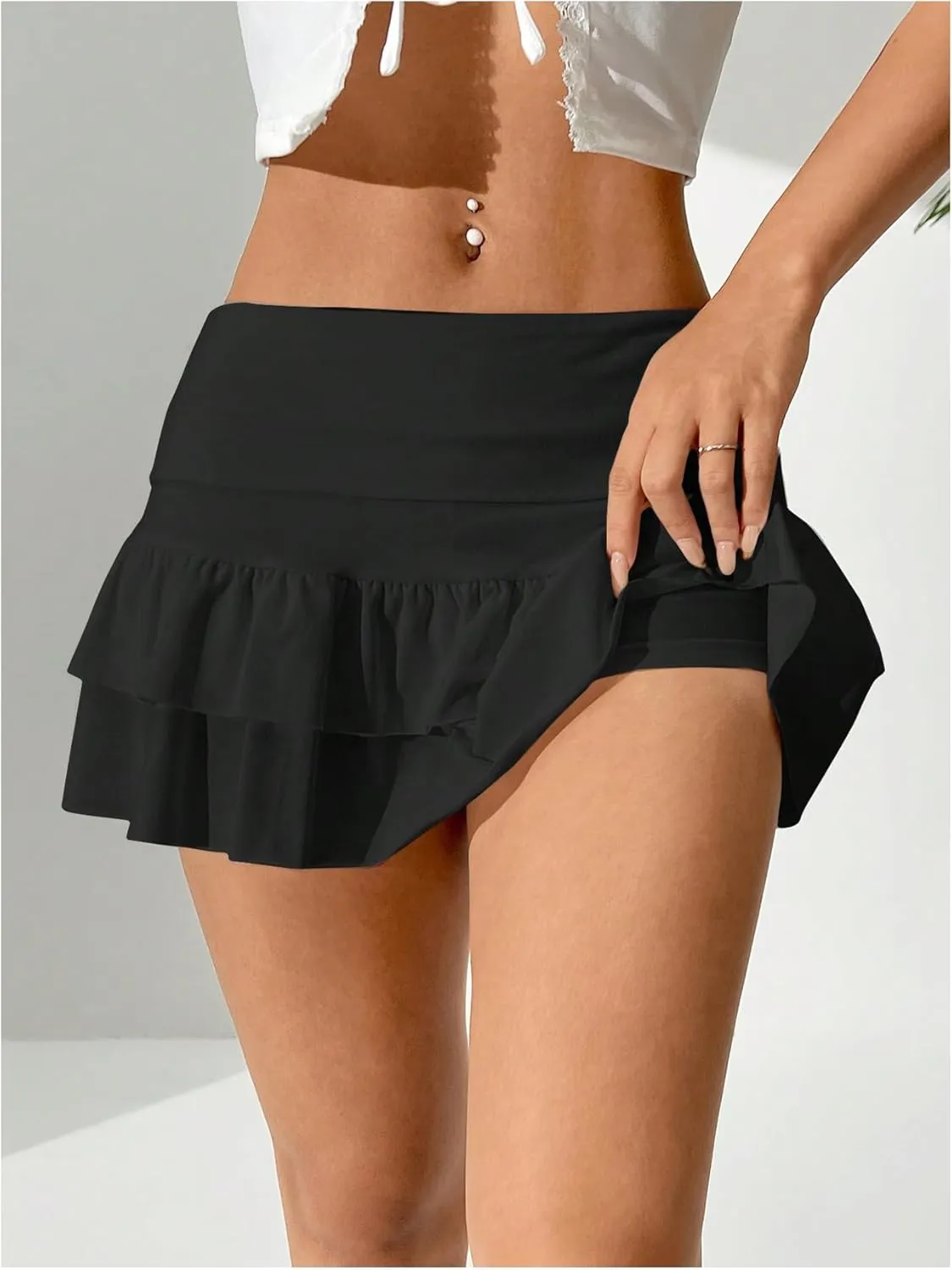 Verdusa Women's Ruffle Layered Mini Skirts Y2K Flared Flowy Short Skirt
