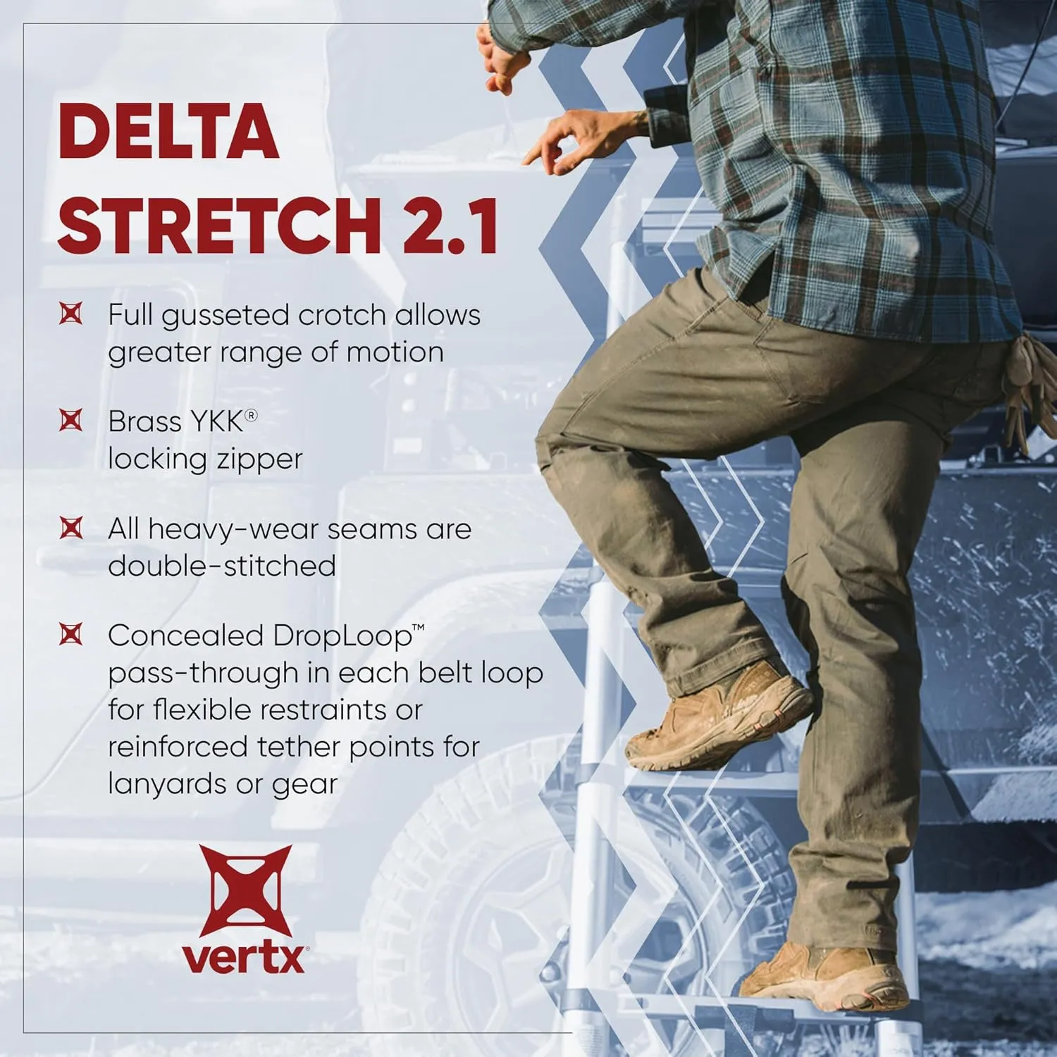 Vertx Delta 2.1 Mens Stretch Pants Straight Leg with Pockets Lightweight Cotton Casual Workwear