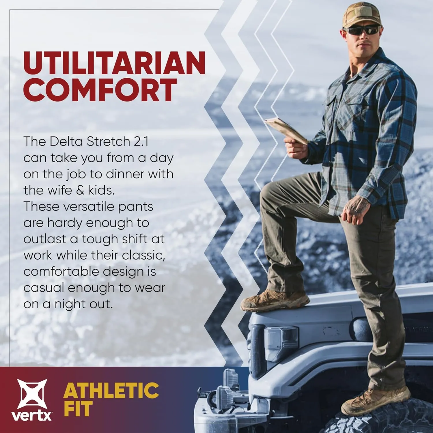 Vertx Delta 2.1 Mens Stretch Pants Straight Leg with Pockets Lightweight Cotton Casual Workwear