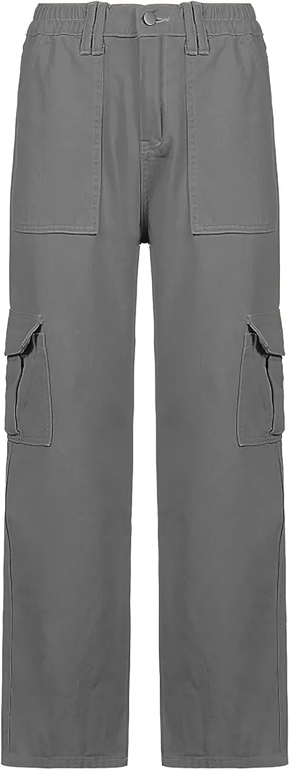 Viatabuna Women's High Waist Straight Leg Y2K Streetwear Cargo Pants Baggy Boyfriend Jeans with Pocket