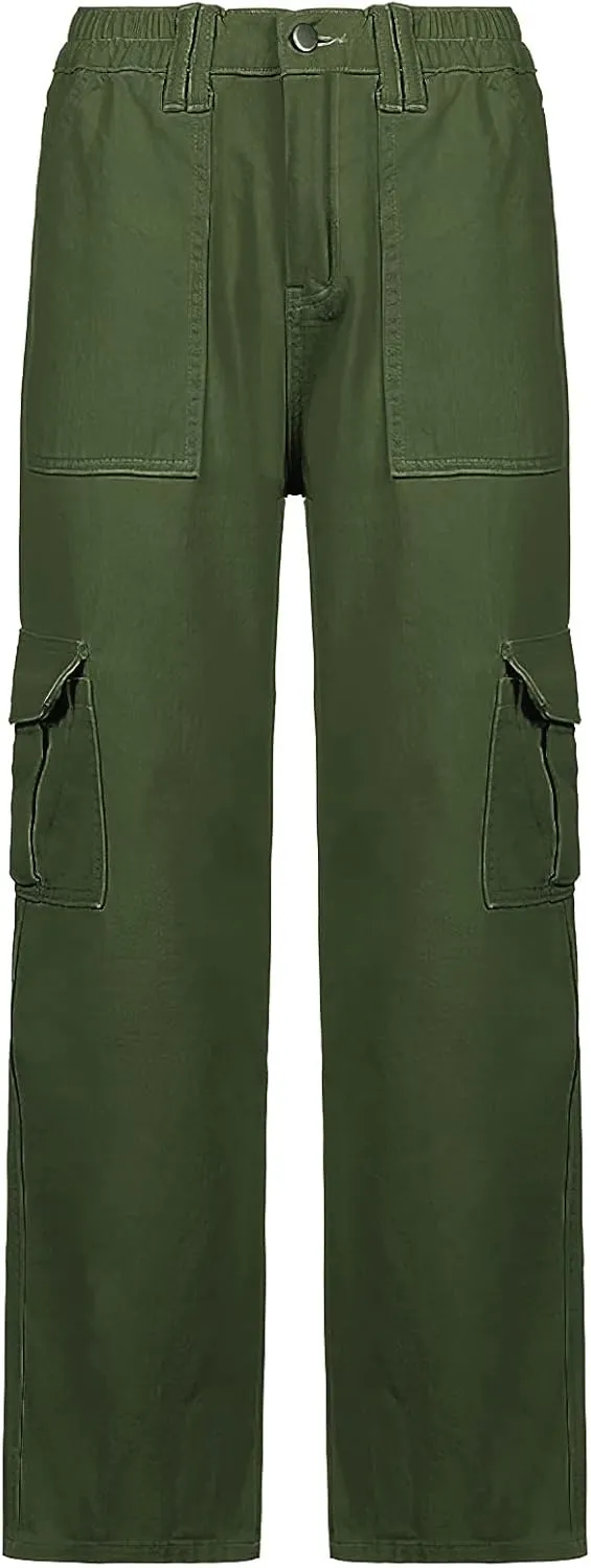 Viatabuna Women's High Waist Straight Leg Y2K Streetwear Cargo Pants Baggy Boyfriend Jeans with Pocket
