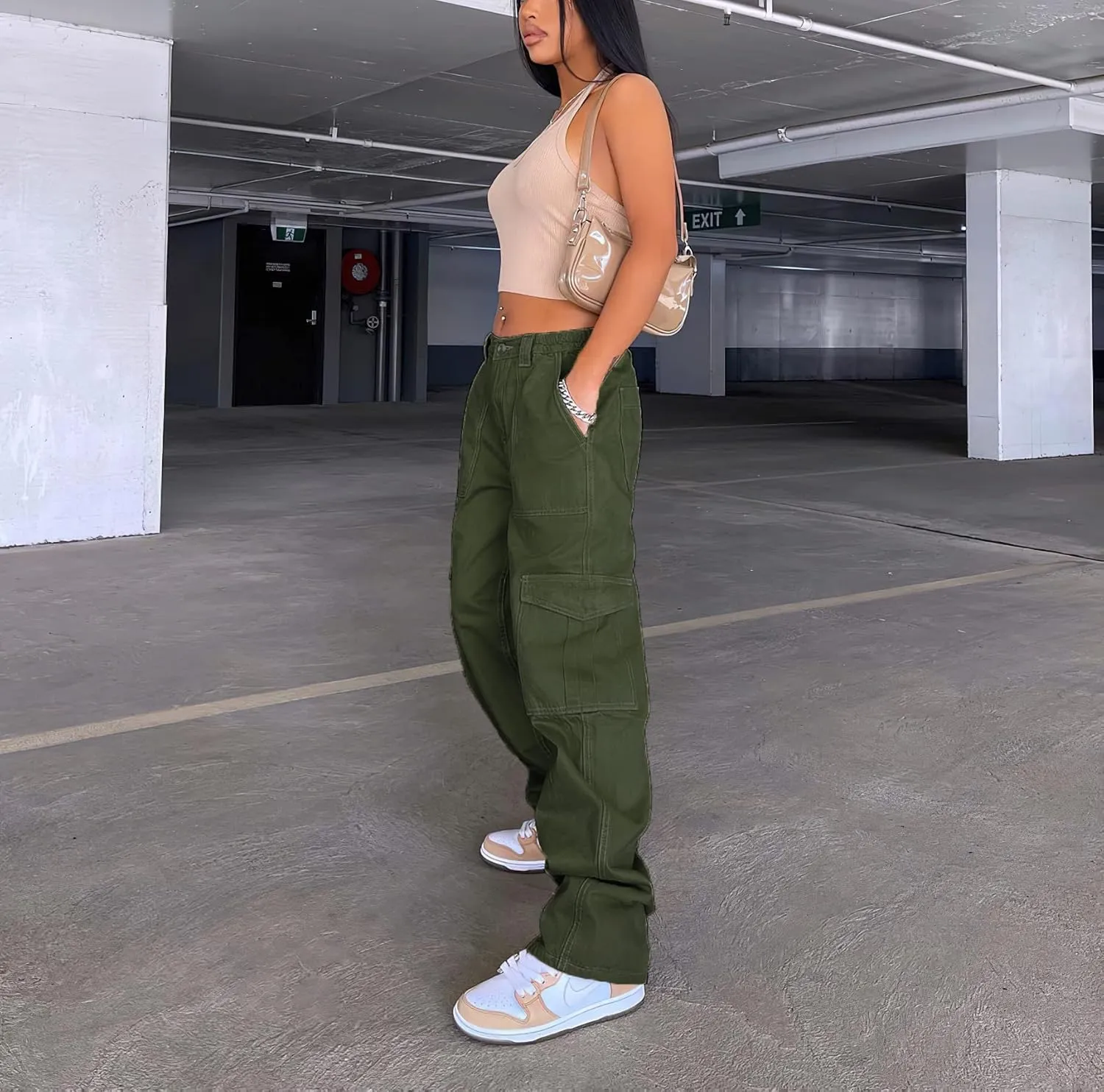 Viatabuna Women's High Waist Straight Leg Y2K Streetwear Cargo Pants Baggy Boyfriend Jeans with Pocket