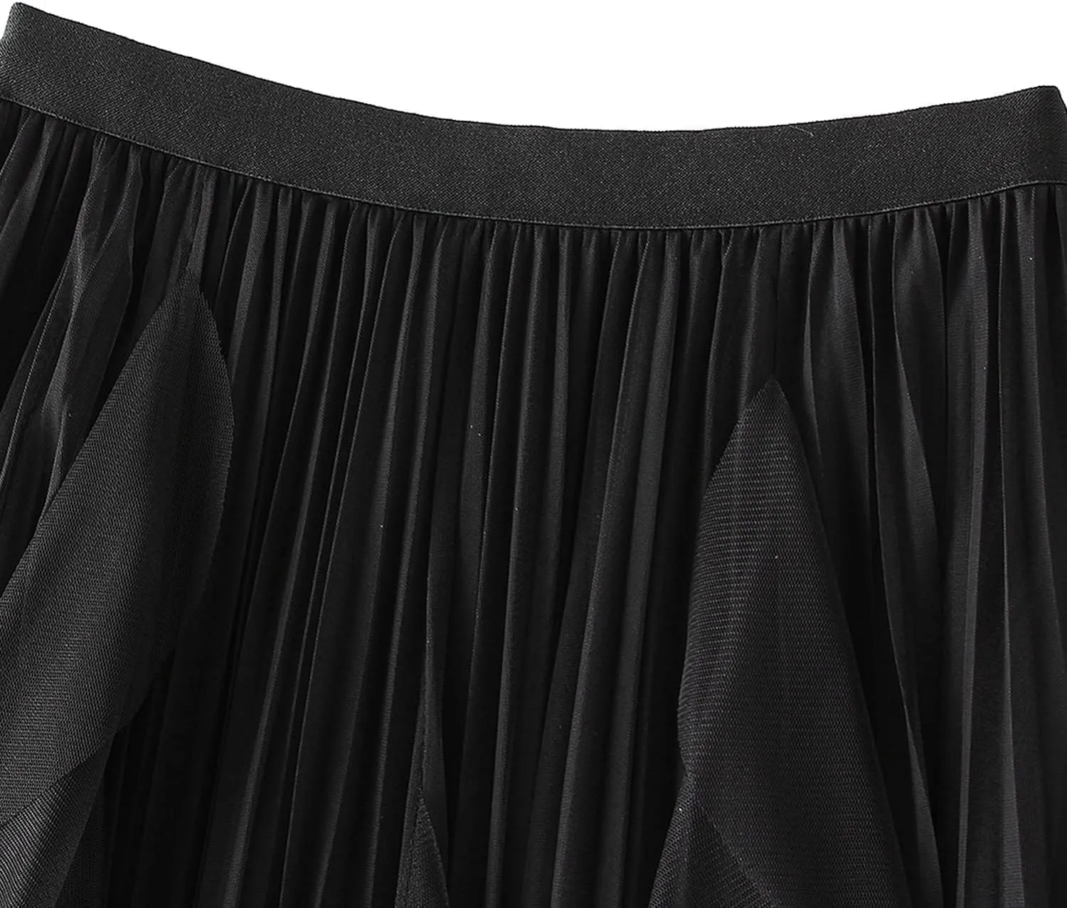 Waist Skirts Women's Ruffle Tulle Skirt Fairy Elastic High Waist Tutu Midi Skirt Elegant A-Line Swing Pleated Skirt Black