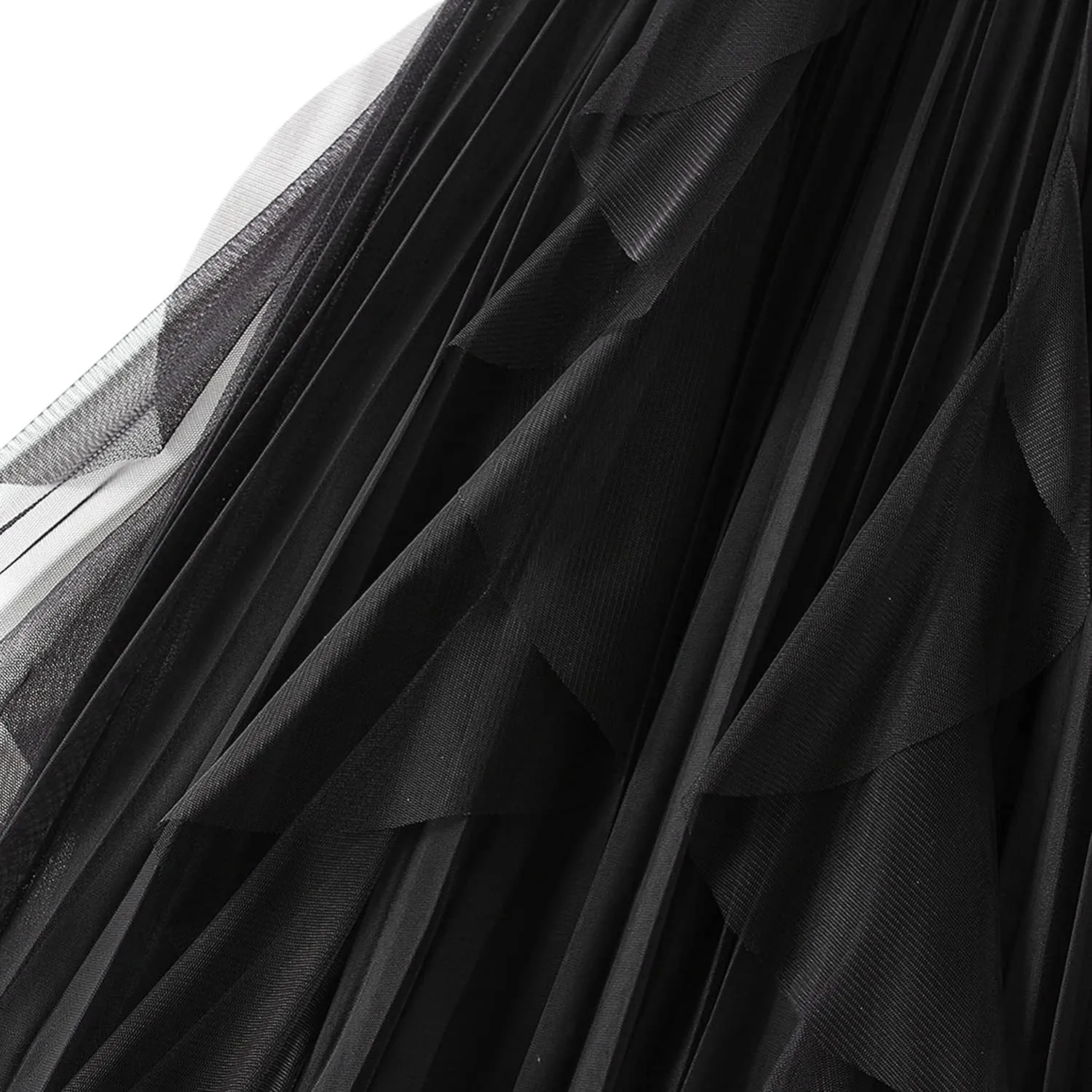 Waist Skirts Women's Ruffle Tulle Skirt Fairy Elastic High Waist Tutu Midi Skirt Elegant A-Line Swing Pleated Skirt Black