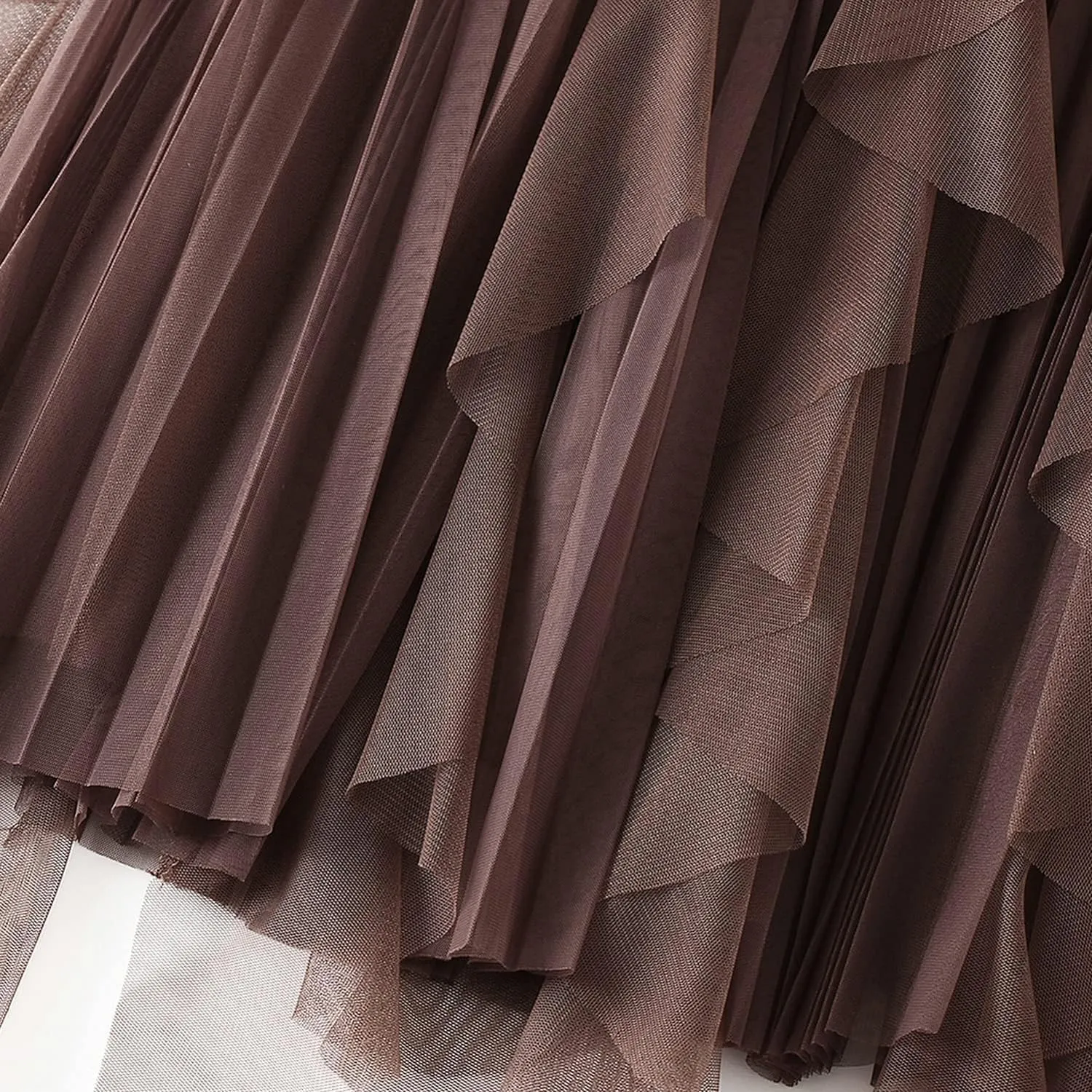 Waist Skirts Women's Ruffle Tulle Skirt Fairy Elastic High Waist Tutu Midi Skirt Elegant A-Line Swing Pleated Skirt Coffee