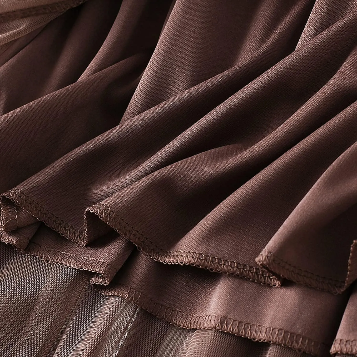 Waist Skirts Women's Ruffle Tulle Skirt Fairy Elastic High Waist Tutu Midi Skirt Elegant A-Line Swing Pleated Skirt Coffee