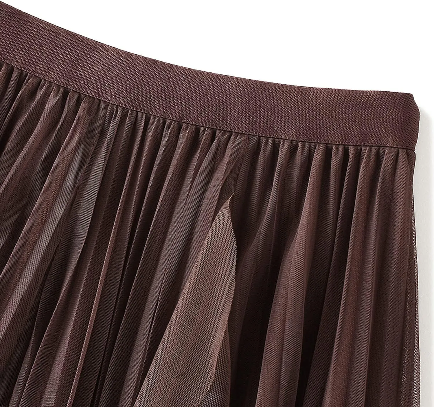 Waist Skirts Women's Ruffle Tulle Skirt Fairy Elastic High Waist Tutu Midi Skirt Elegant A-Line Swing Pleated Skirt Coffee