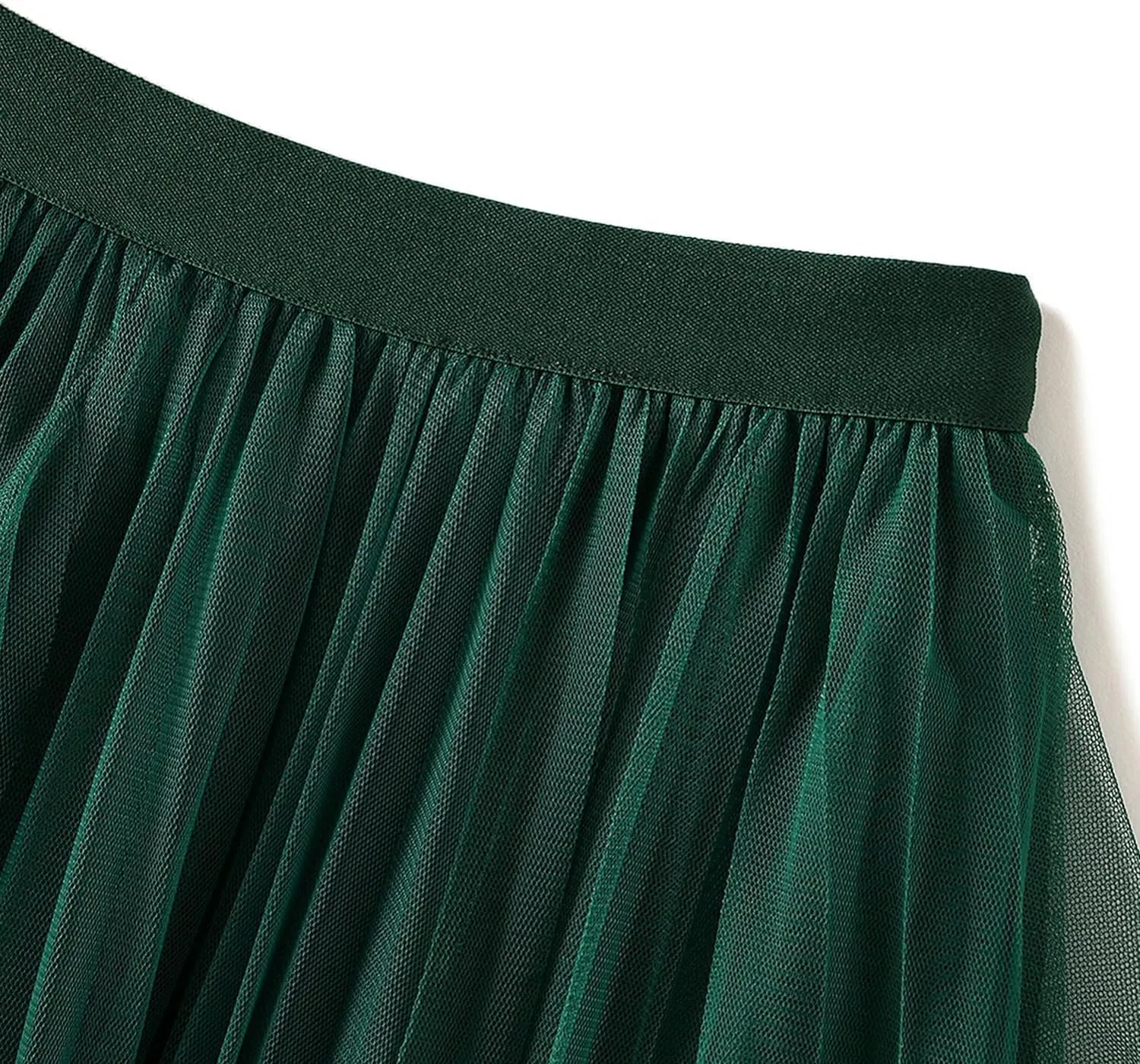 Waist Skirts Women's Ruffle Tulle Skirt Fairy Elastic High Waist Tutu Midi Skirt Elegant A-Line Swing Pleated Skirt Green, 80cm