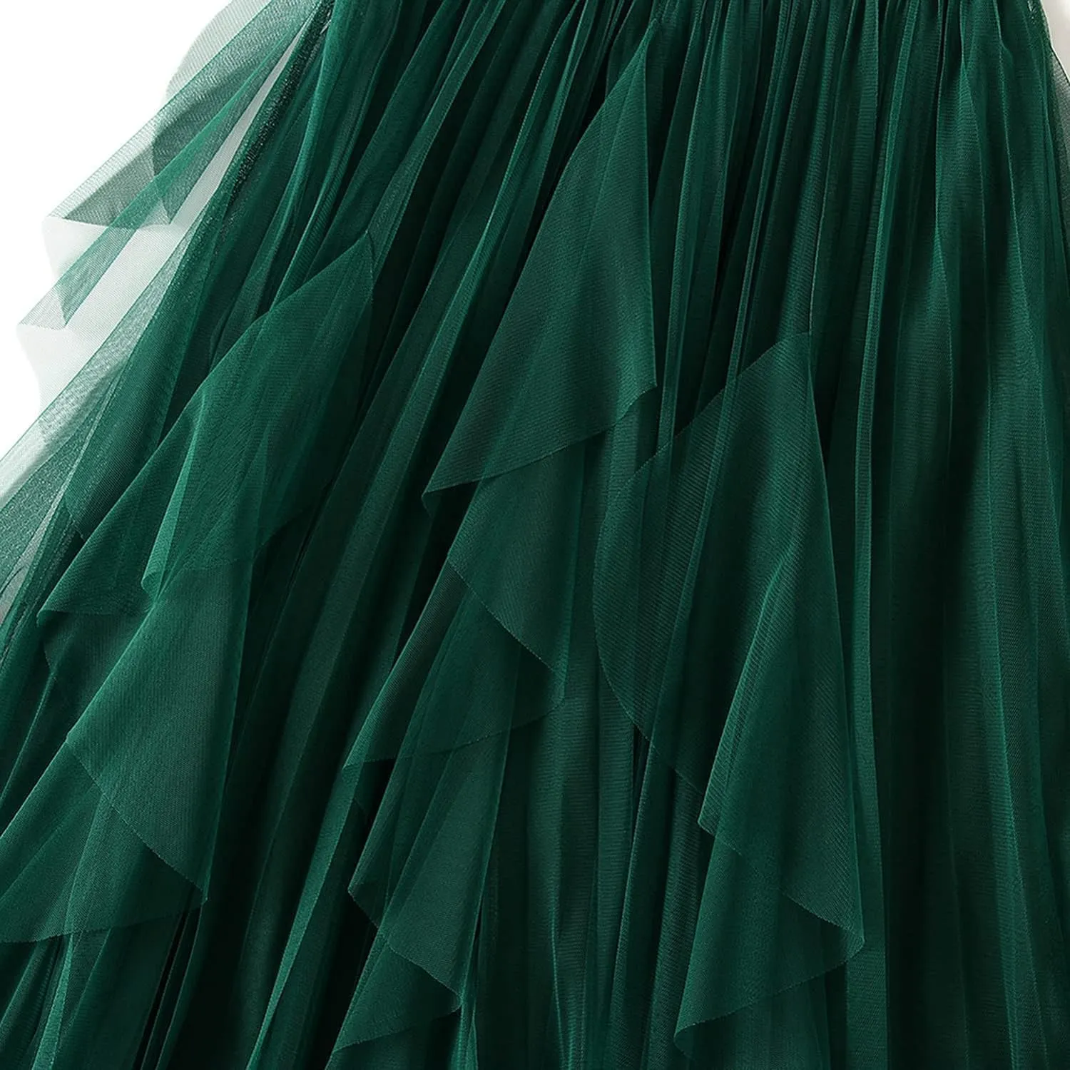 Waist Skirts Women's Ruffle Tulle Skirt Fairy Elastic High Waist Tutu Midi Skirt Elegant A-Line Swing Pleated Skirt Green, 80cm