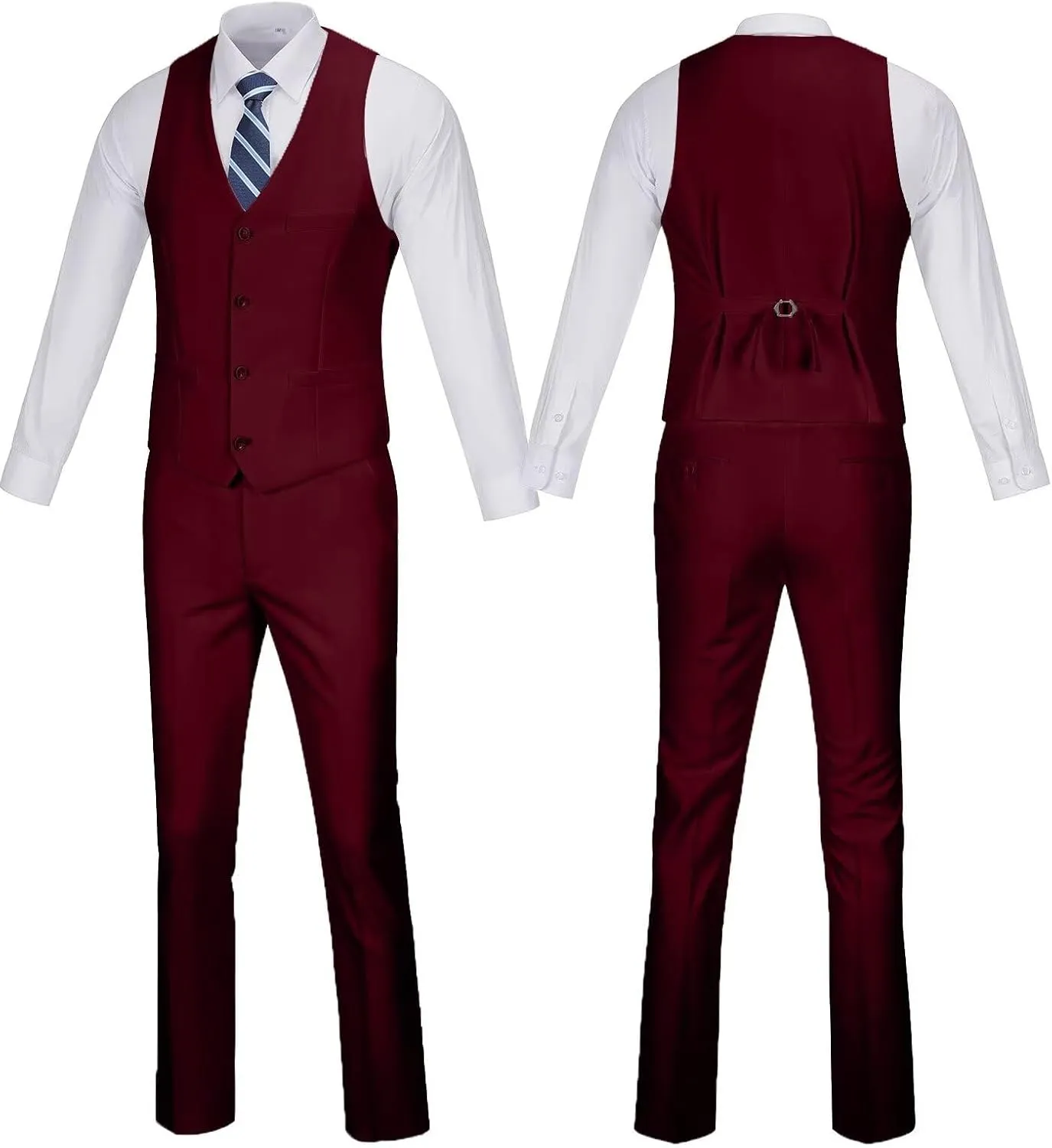 Wehilion Men's Suits 2 Pieces, Vest Pants Set for Men, V-Neck Slim Fit Casual Suit Waistcoat