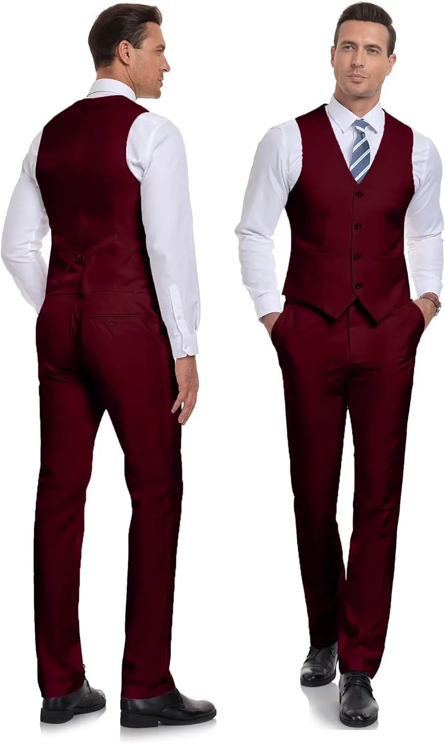 Wehilion Men's Suits 2 Pieces, Vest Pants Set for Men, V-Neck Slim Fit Casual Suit Waistcoat