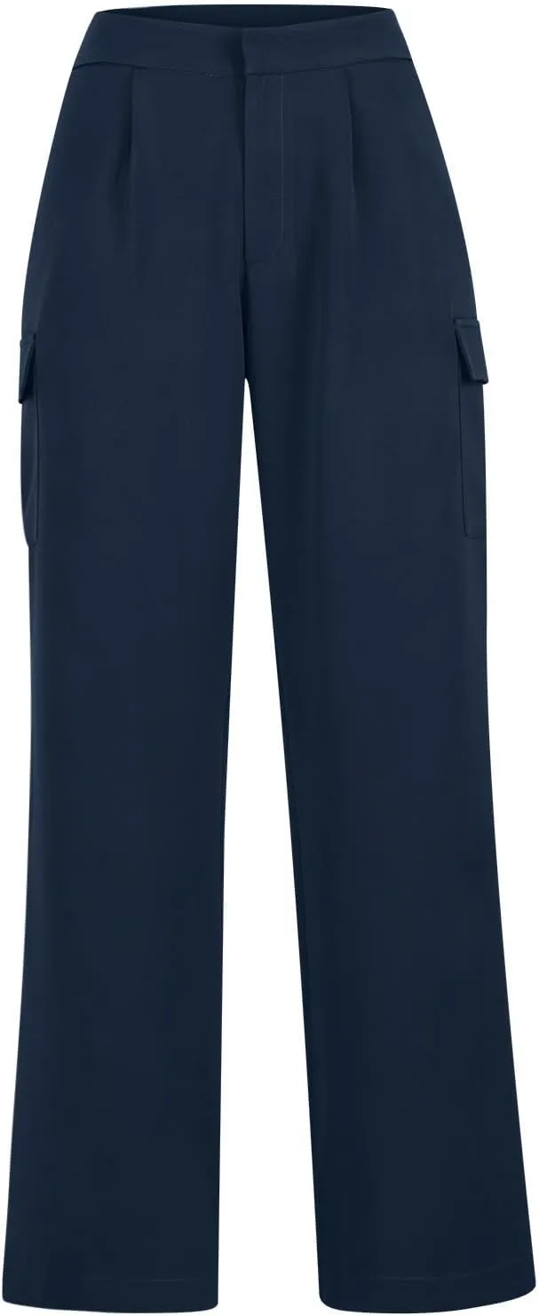 Wide Leg Cargo Pants for Women High Waist Straight Trousers Lightweight Business Casual Dress Pants with Pockets