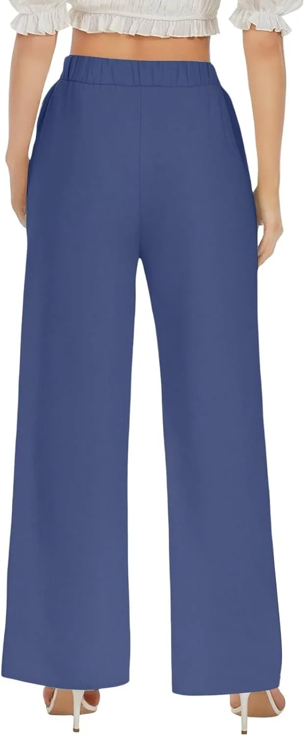Wide Leg Cotton Linen Pants Women Casual Summer Elastic Waist Beach Pants Loose Fit Flowy Lounge Trousers with Pockets