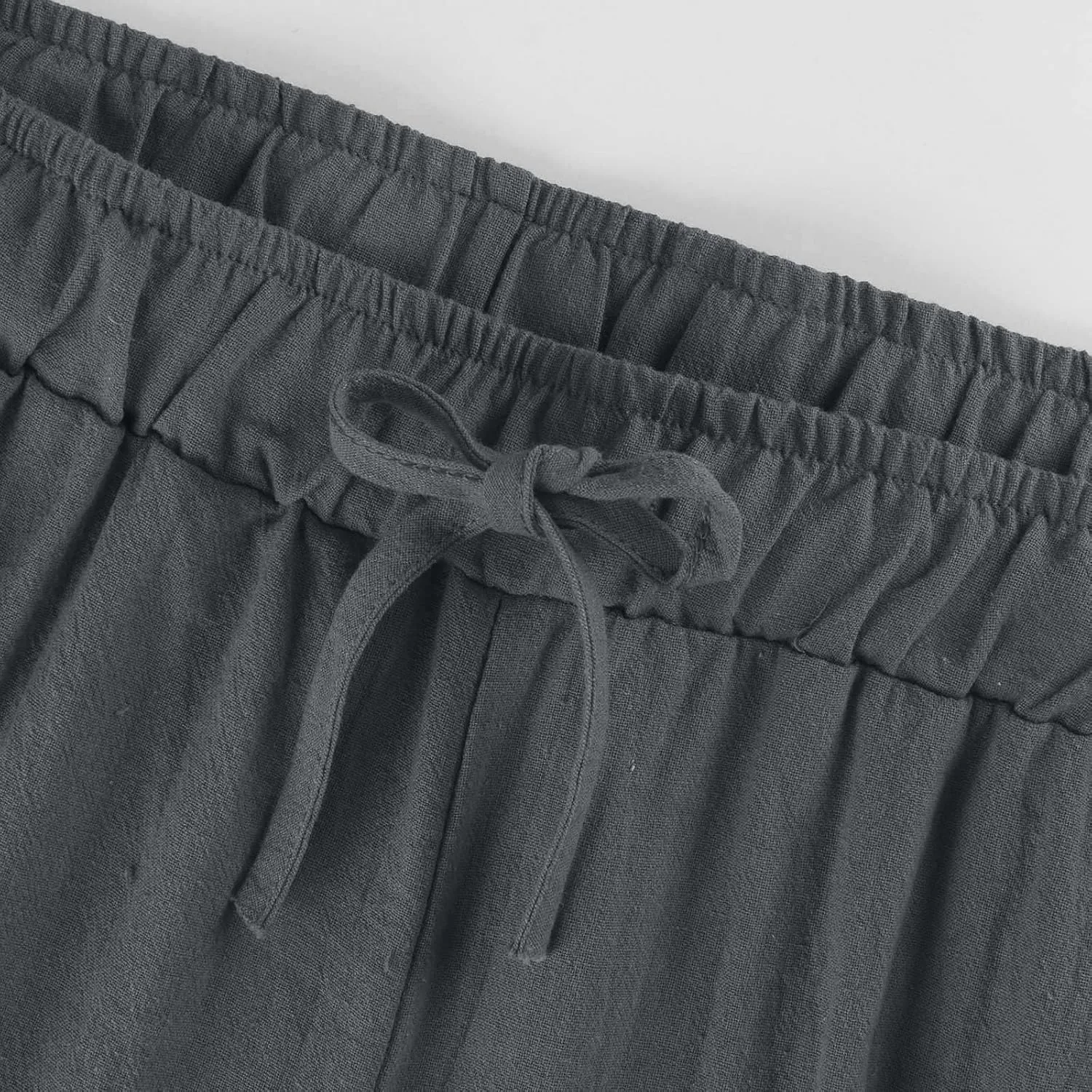 Wide Leg Cropped Pants for Women Summer Casual Linen Pants Drawstring Lightweight Comfy Beach Trousers with Pockets