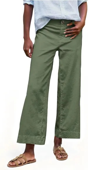 Wide Leg Dress Pants for Women High Waisted Business Work Casual Pants Summer Comfy Cropped Linen Palazzo Trousers