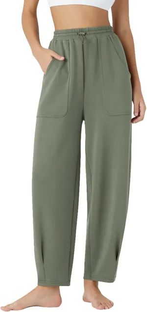 Wide Leg Harem Pants for Women Cotton Linen Casual High Waisted Trousers with Pockets Loose Fit Beach Palazzo Pants