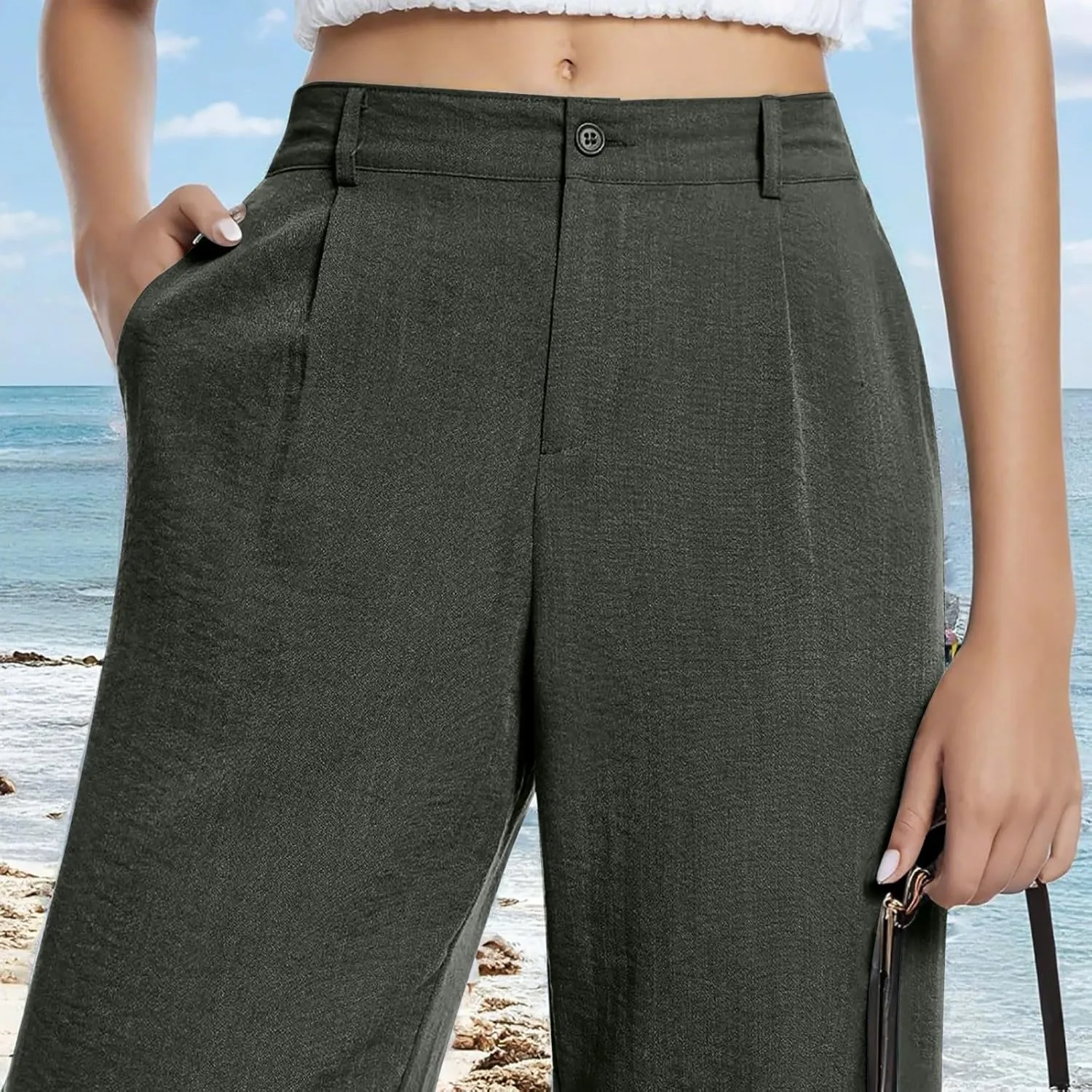 Wide Leg Linen Pants for Women 2025 Trendy Lightweight Summer Palazzo Pants Straight Leg Work Trousers with Pockets