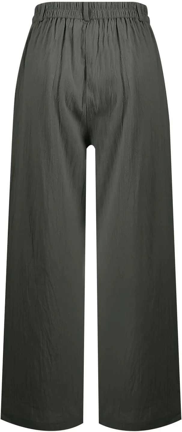 Wide Leg Linen Pants for Women 2025 Trendy Lightweight Summer Palazzo Pants Straight Leg Work Trousers with Pockets