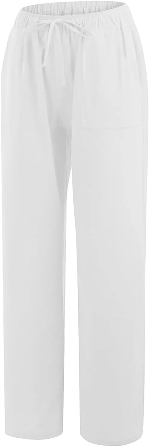 Wide Leg Linen Pants Women Summer Cotton Linen Baggy Pants Casual Cropped Long Trousers Loose High Waisted Slacks