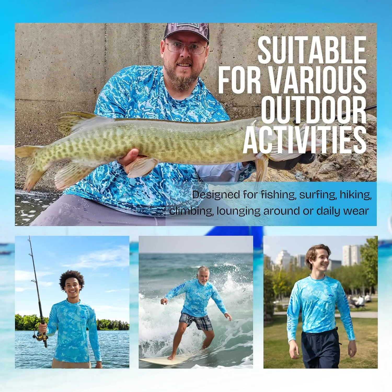 WindRider UPF 50  Sun Protection Long Sleeve Shirts for Men  Rash Guard Mens Swim Shirt for Fishing Swimming & Outdoor Fun