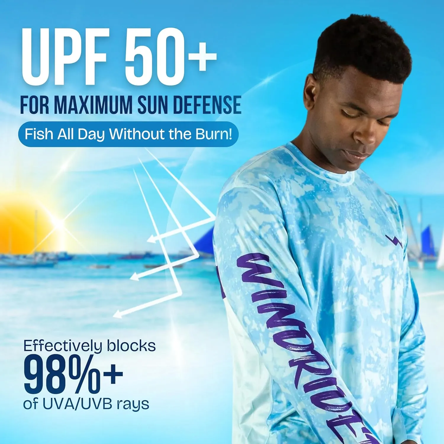 WindRider UPF 50  Sun Protection Long Sleeve Shirts for Men  Rash Guard Mens Swim Shirt for Fishing Swimming & Outdoor Fun