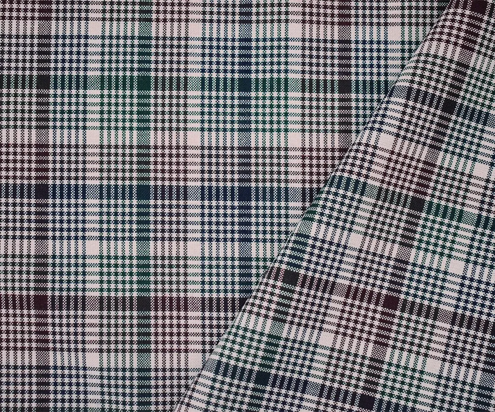 Wine Red-Multi Polyester-Wool Plaid Woven Shirting Fabric