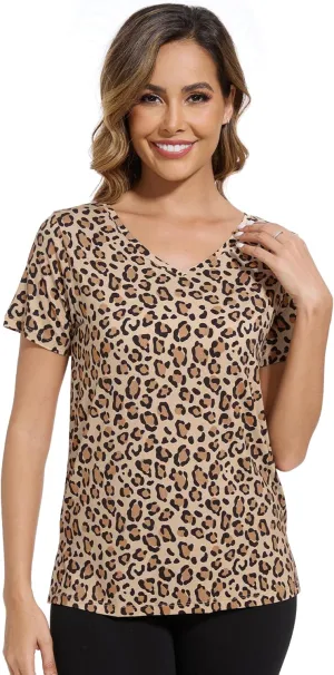WiWi Viscose from Bamboo Pajama Tops for Women Soft Short Sleeve Tee Sleep Shirts V Neck T-Shirt Pjs Top Sleepwear S-XXL