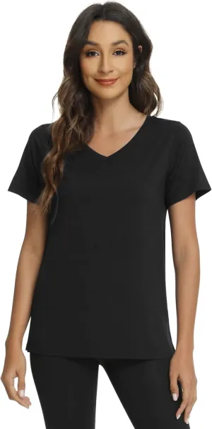 WiWi Viscose from Bamboo Pajama Tops for Women Soft Short Sleeve Tee Sleep Shirts V Neck T-Shirt Pjs Top Sleepwear S-XXL