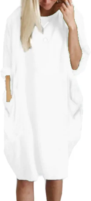 Women Casual Dress Tunic Long Sleeve Solid Homewear Midi Dresses Plus Size