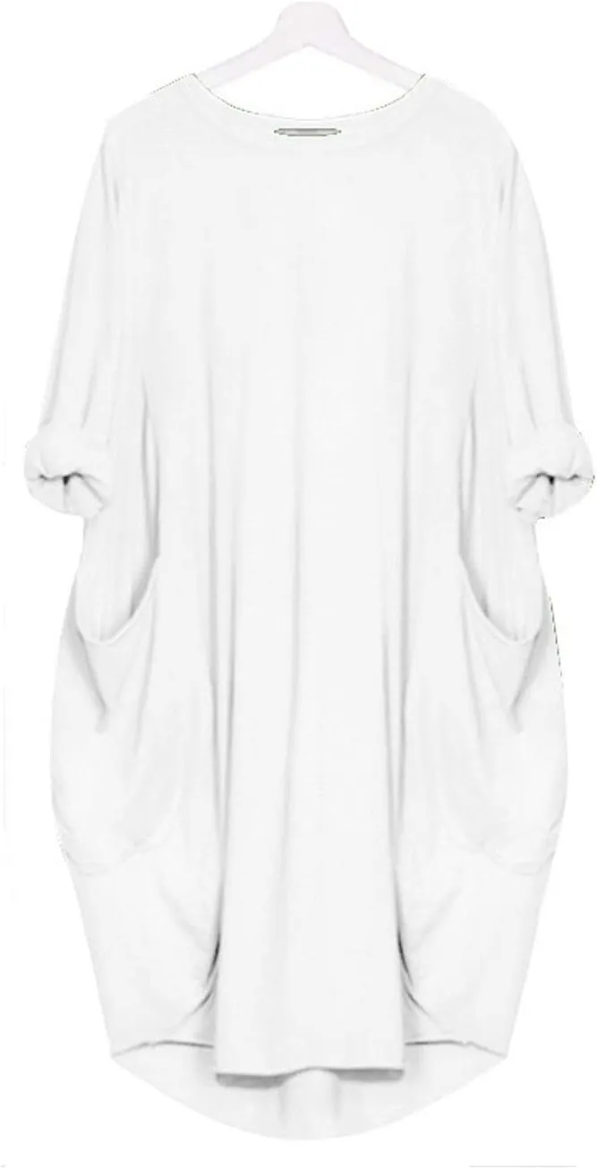 Women Casual Dress Tunic Long Sleeve Solid Homewear Midi Dresses Plus Size