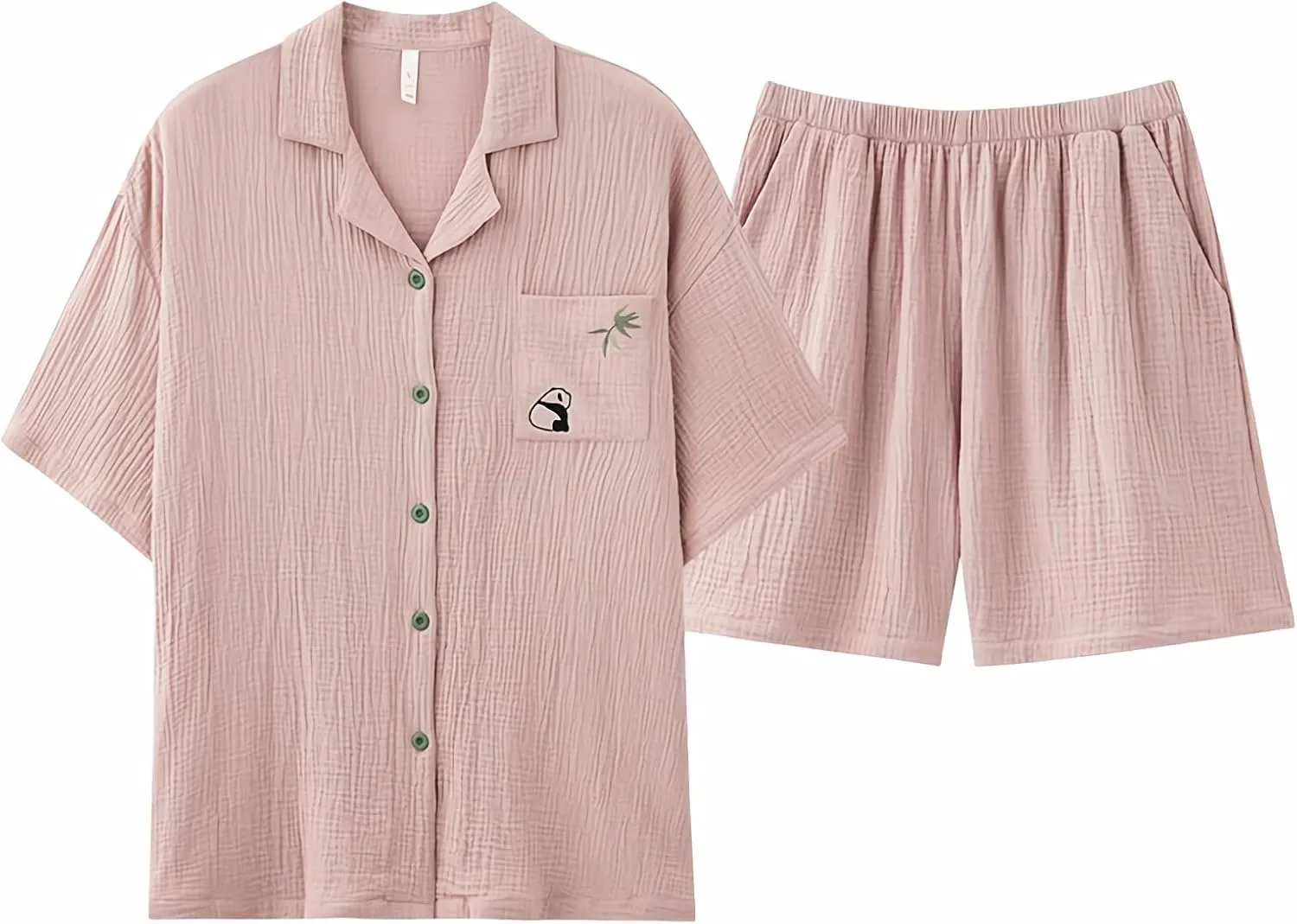 Women Cotton Linen Pajamas Set Summer Button Down Shirt with Short Outfit 2 Piece Lounge Set