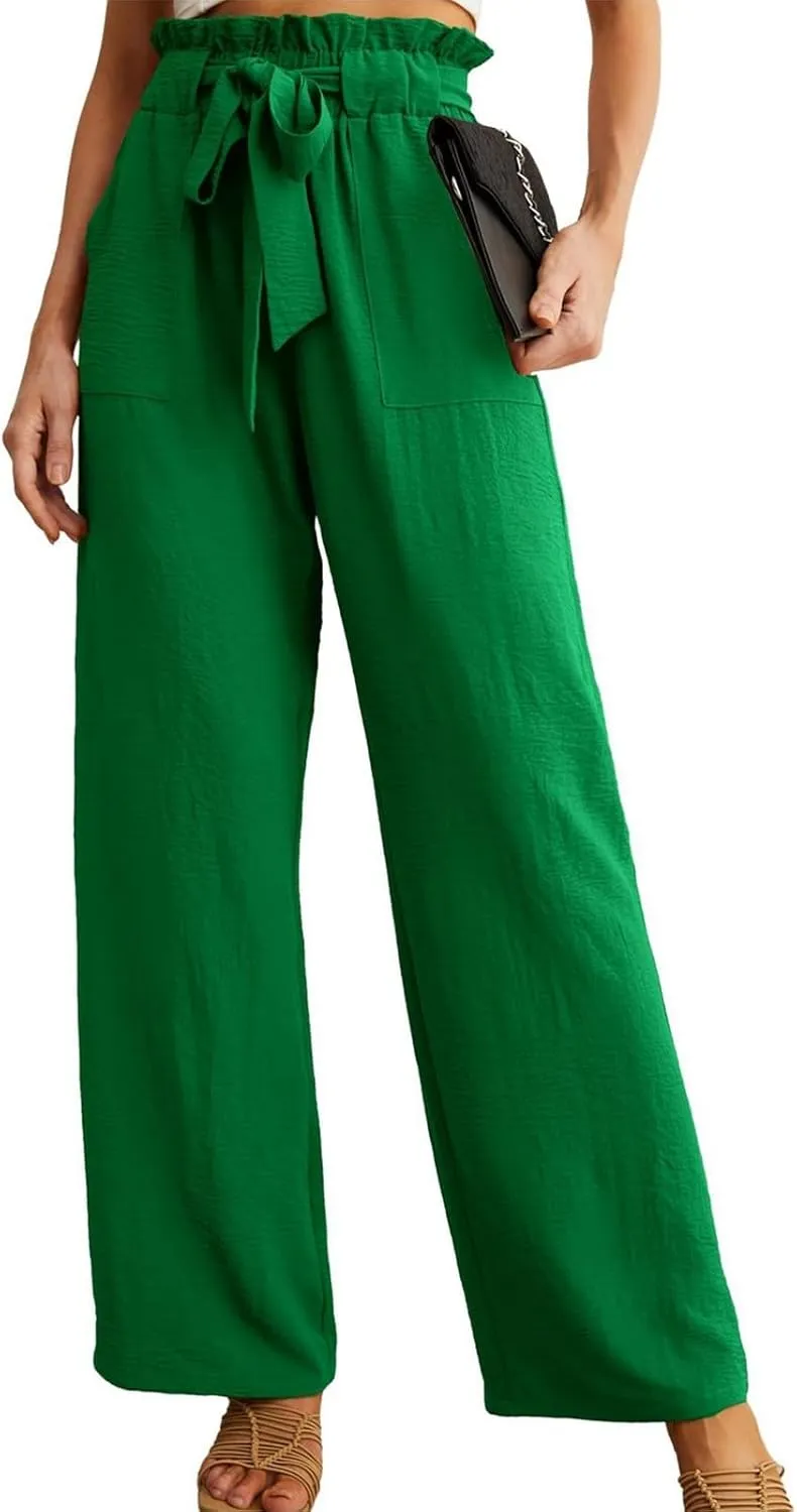 Women Cotton Linen Summer Casual Loose Palazzo Lounge Pants Elastic Waisted Ankle Length Slim Fit Pants Trendy