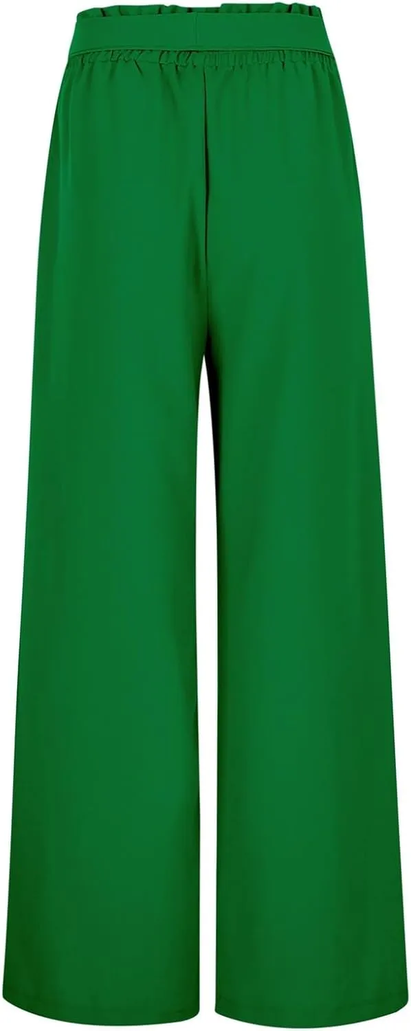 Women Cotton Linen Summer Casual Loose Palazzo Lounge Pants Elastic Waisted Ankle Length Slim Fit Pants Trendy