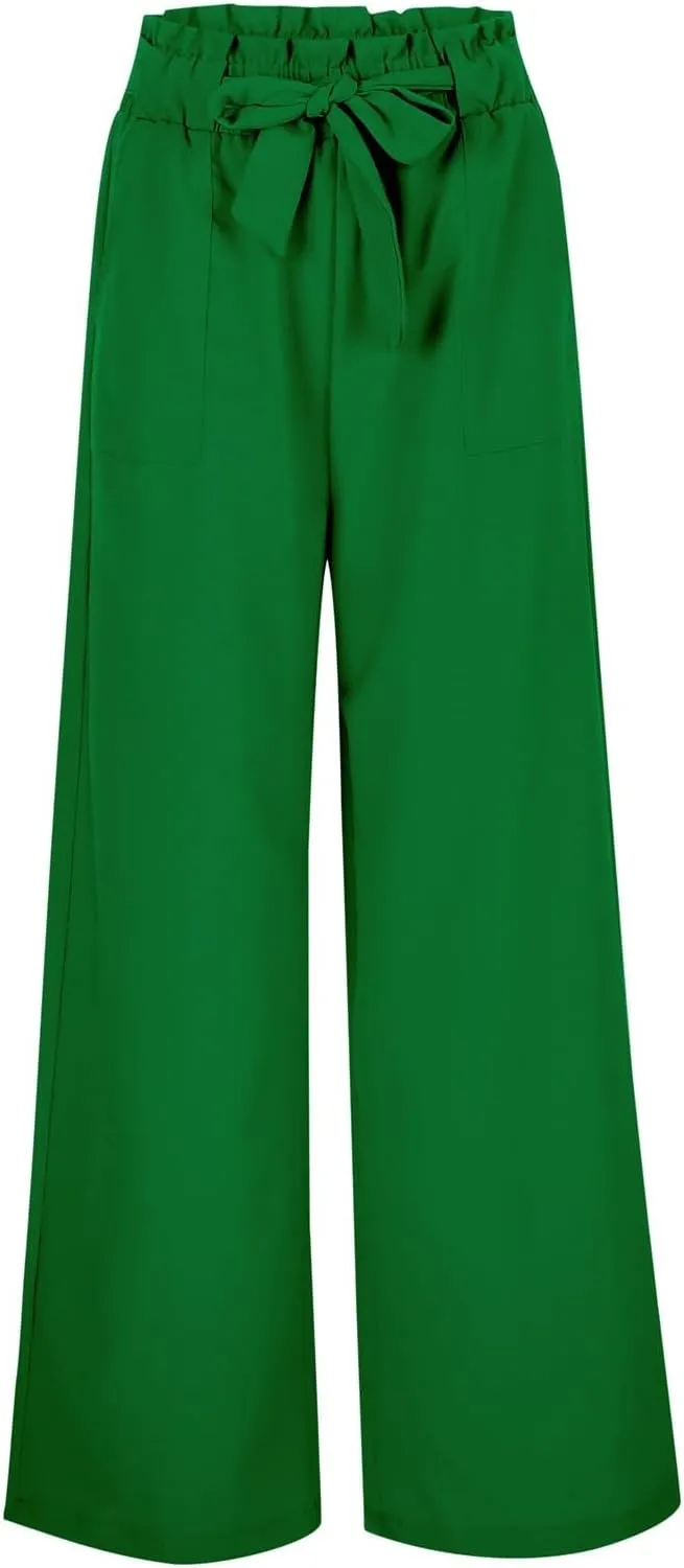 Women Cotton Linen Summer Casual Loose Palazzo Lounge Pants Elastic Waisted Ankle Length Slim Fit Pants Trendy