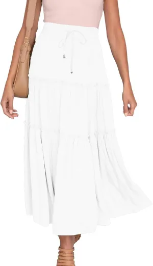 Women High Waist Midi Length Skirts A-Line Pleated Dressy Flowy Long Skirts Casual Ladies Business Skirts with Pockets