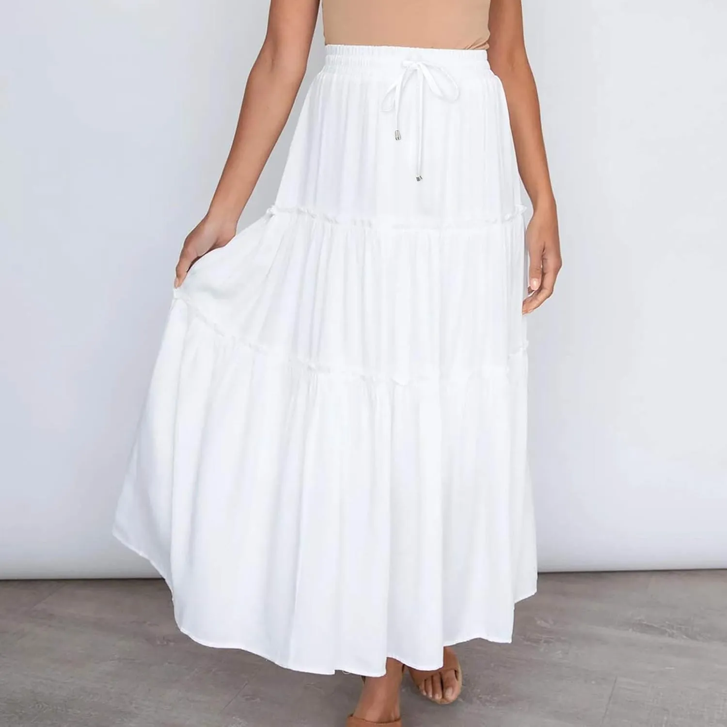 Women High Waist Midi Length Skirts A-Line Pleated Dressy Flowy Long Skirts Casual Ladies Business Skirts with Pockets