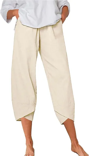 Women Linen Blend Summer Y2K Fashion Pant Trousers Low Waist Stretchy Straight Slim Fit Pants Vacation