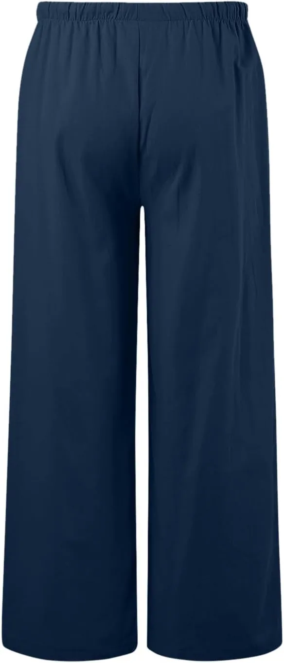 Women Linen Pants 2025 Summer Casual Loose Wide Leg Palazzo Pants Lightweight High Waist Beach Flowy Trousers