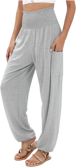 Women Linen Summer Baggy Pant Trousers Elastic Waist Ankle Length Slim-Fit Pant Trousers Office