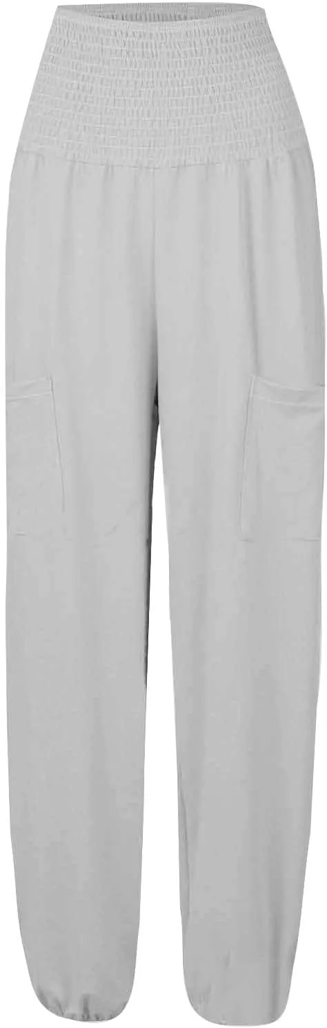 Women Linen Summer Baggy Pant Trousers Elastic Waist Ankle Length Slim-Fit Pant Trousers Office