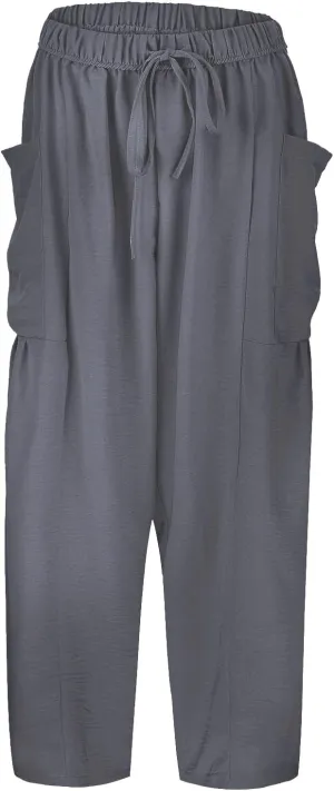 Women Linen Summer Floral Pant Trousers Elastic Waisted Wide Leg Slim-Fit Trousers Vacation