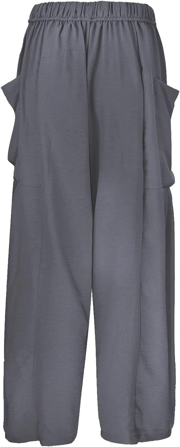 Women Linen Summer Floral Pant Trousers Elastic Waisted Wide Leg Slim-Fit Trousers Vacation