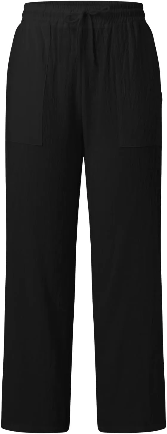 Women Linen Summer Printed Palazzo Pants Elastic Waisted Stretchy Plus Size Palazzo Pants Travel