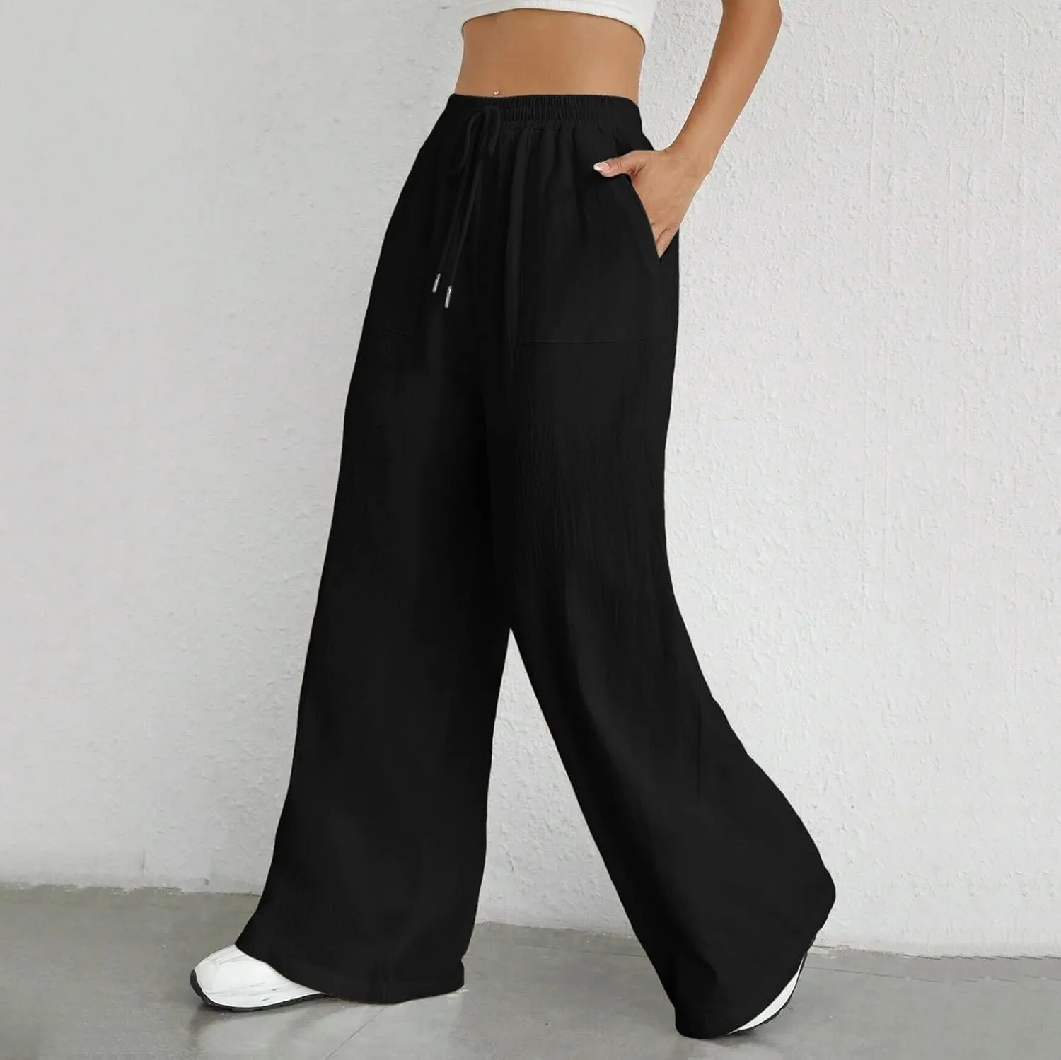 Women Linen Summer Printed Palazzo Pants Elastic Waisted Stretchy Plus Size Palazzo Pants Travel