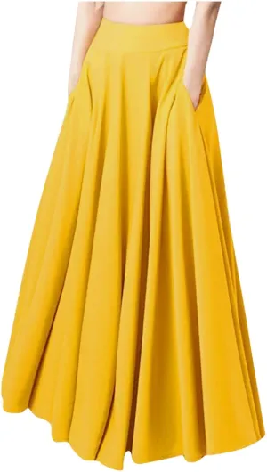 Women Midi Skirt Vintage High Waist Pleated Skirt With Pockets Swing A-Line Maxi Dress Vintage Flowy Flared Long Skirts