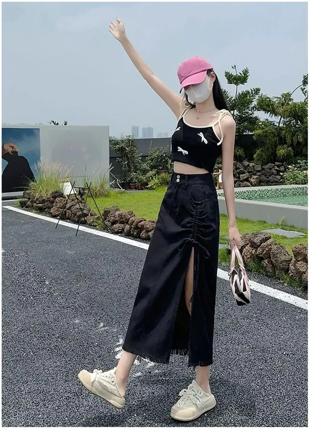 Women Tie-Dye Gradient Color and Fringe High-Waisted Denim Skirt