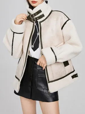 Women Winter Motorcycle Coat Vintage Fur Jacket Loose Warm Thick Parka