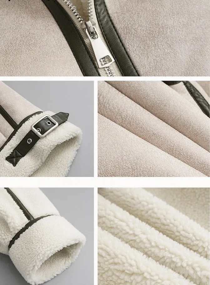 Women Winter Motorcycle Coat Vintage Fur Jacket Loose Warm Thick Parka
