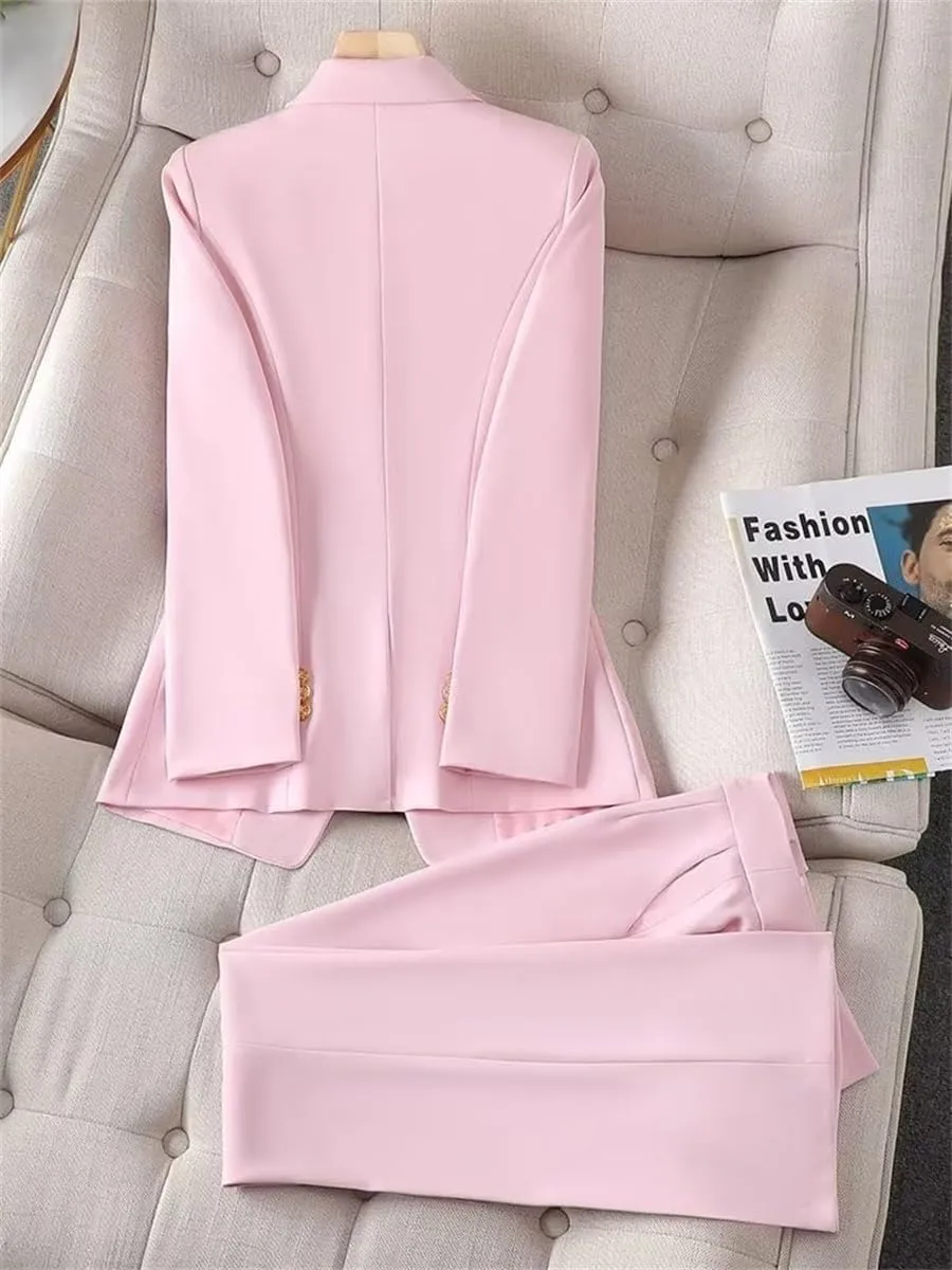 Women's 2024 Fall Business Blazer Pant Suit Set for Work 2 Pieces Set Suiting